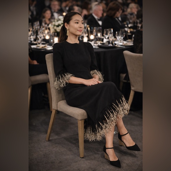 Pomander Place Lillith Black Maxi Dress M NWT Gold Lace Formal Gala - Picture 12 of 12